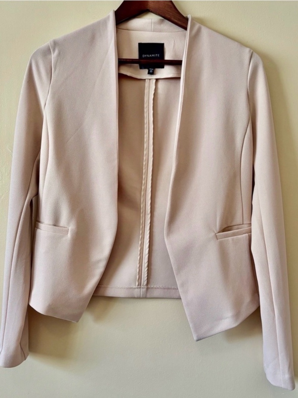 Dynamite| Chic Modern Light Tan Tailored Short Peplum Open Blazer Sz XS